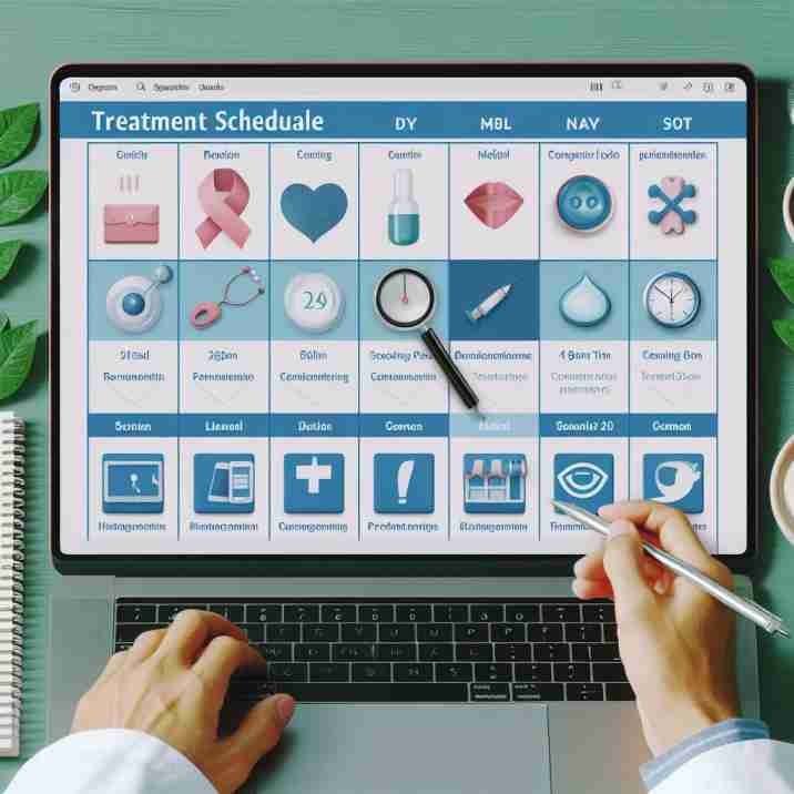 A social media calendar featuring content schedules aligning with treatment pages, emphasizing provider-led content creation.