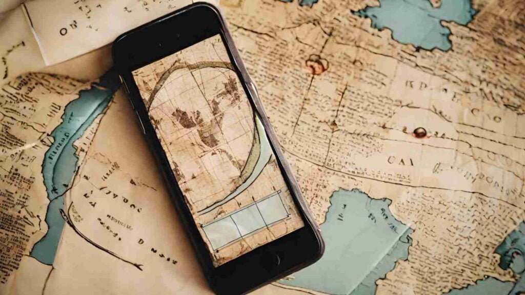 An ancient map transitioning into a digital GPS representation, symbolizing the shift from traditional to digital strategies in navigating today's business landscape.