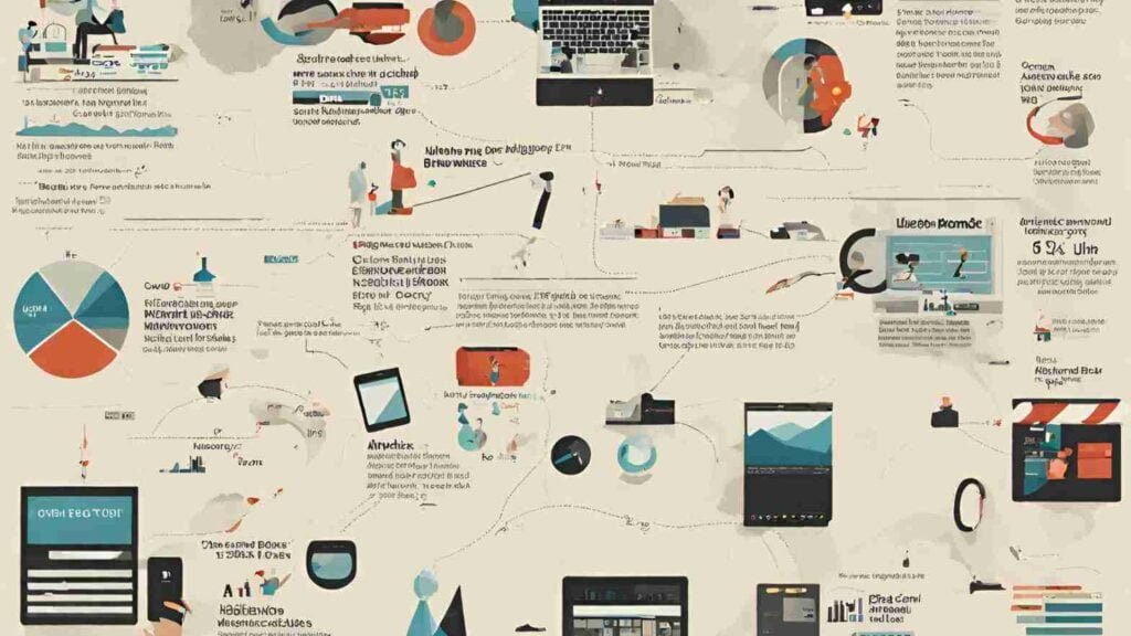 Various content formats (blogs, videos, infographics) radiating knowledge.