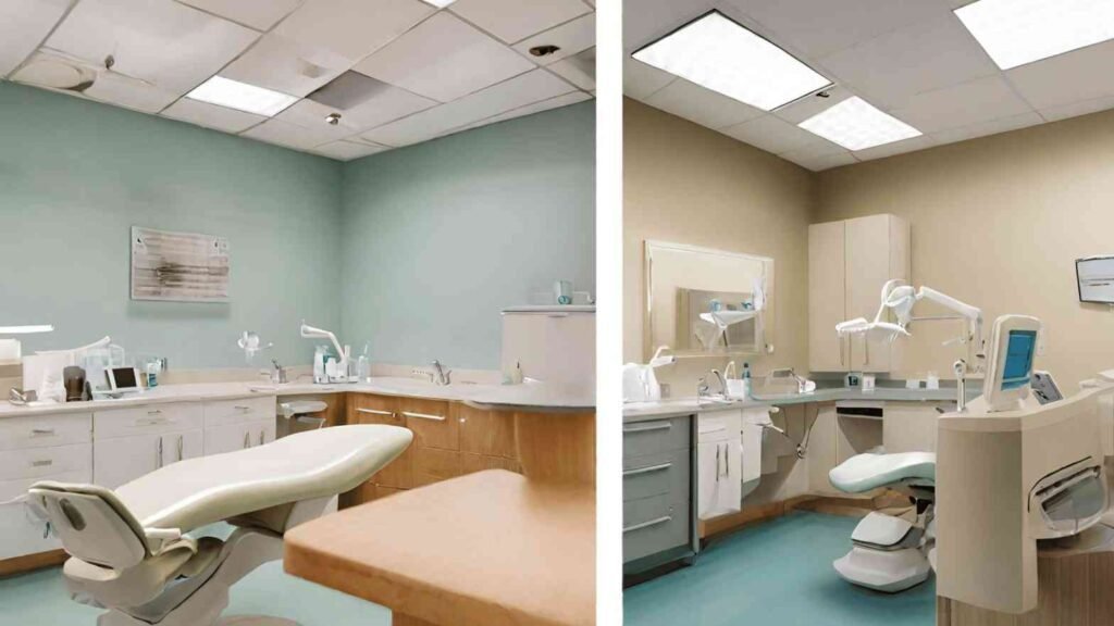 Show a comparison image of a traditional dental clinic with an outdated website versus a modern clinic with a sleek, responsive website.