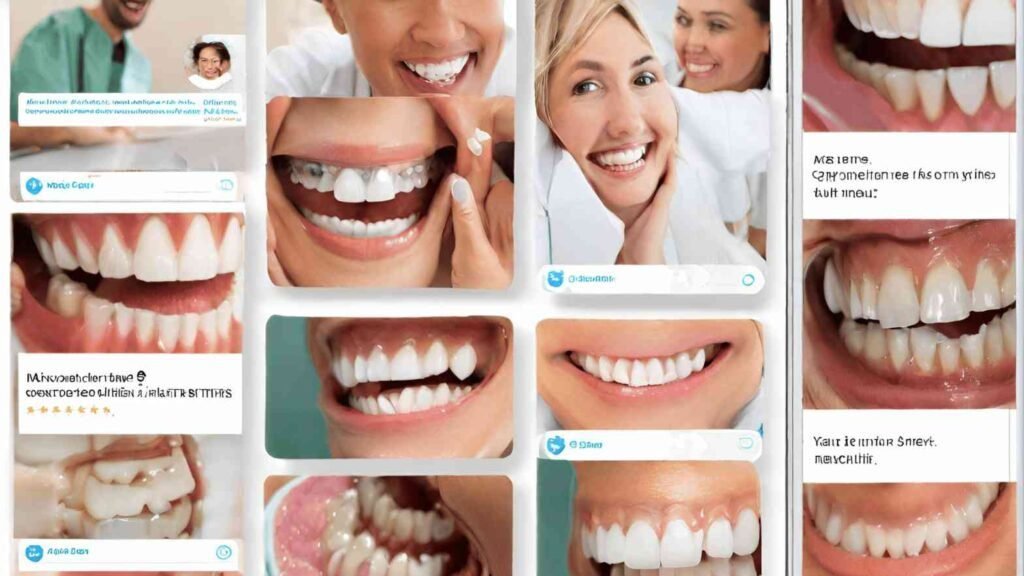 Showcase vibrant social media posts featuring before-and-after photos, patient testimonials, and engaging dental tips.