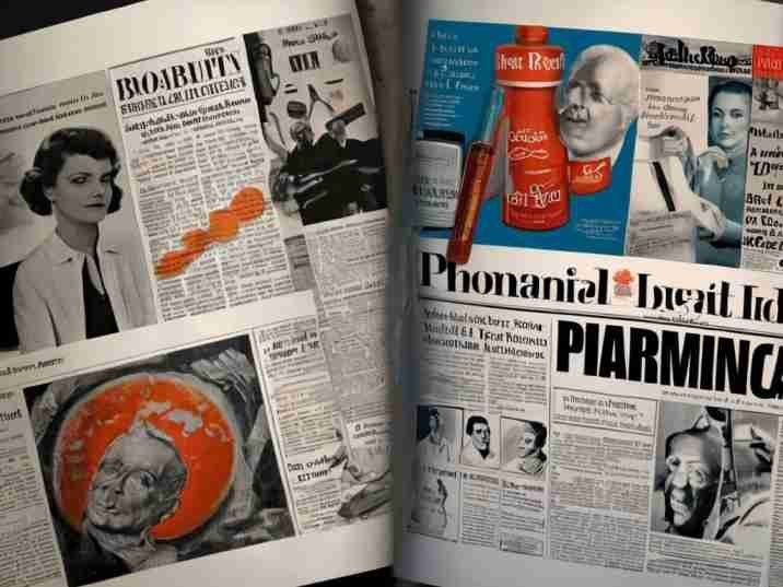 A split-image showcasing the evolution of pharmaceutical advertising, with one side featuring vintage print ads in medical journals and newspapers, while the other side displays modern digital ads on various digital platforms and devices. The contrast between the two highlights the shift towards digital dominance in pharma advertising.]