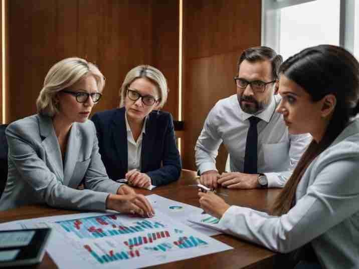 An intriguing image featuring a group of professionals gathered around a table, engrossed in discussions while examining charts and graphs related to pharmaceutical marketing strategies. Their expressions convey a sense of curiosity and determination as they decode the intricacies of pharma marketing.]