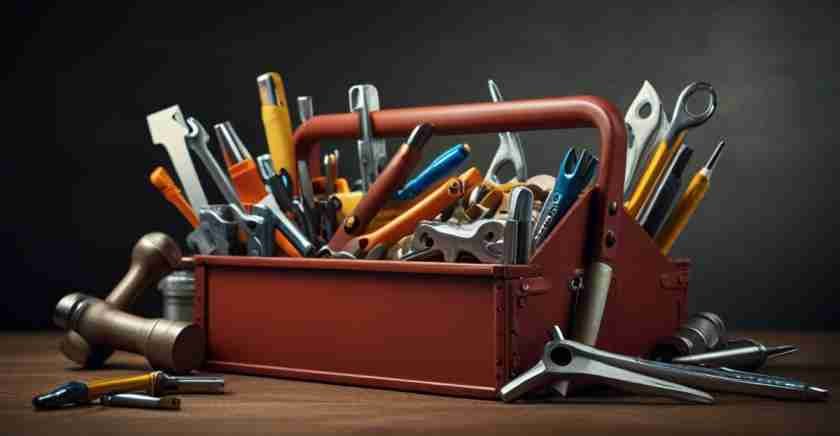 Depict a toolbox overflowing with tools and strategies, symbolizing the arsenal of resources offered by marketing agencies.