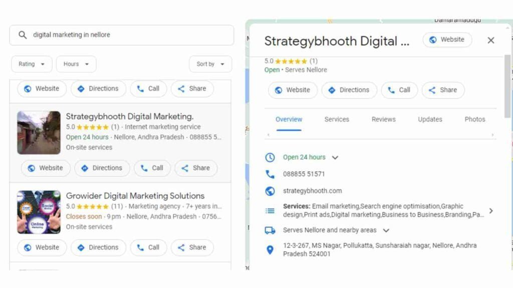 Strategybhooth digital marketing google my bussiness listing screenshot